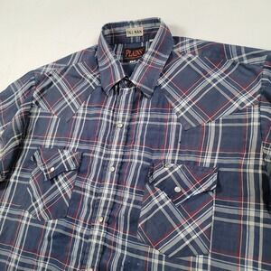 Plains Western Wear Men Tall Western Shirt LT Plaid Snap Distressed Workwear